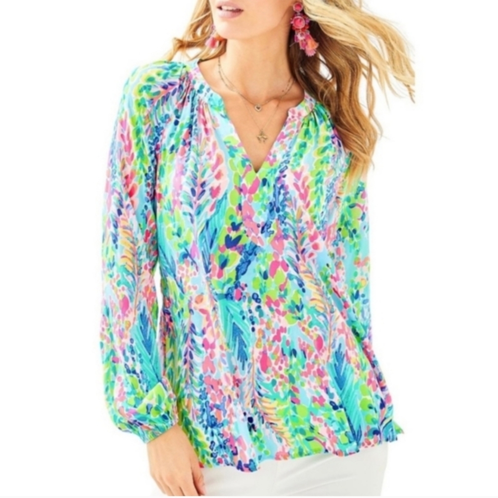 Lily Pulitzer Martinique Catch The Wave Blouse S Pink Green Resortwear Relaxed
